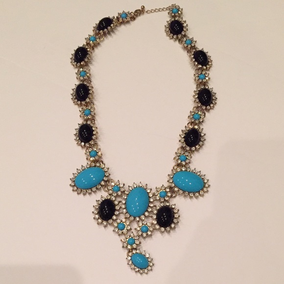 Turquoise, black and rhinestone necklace