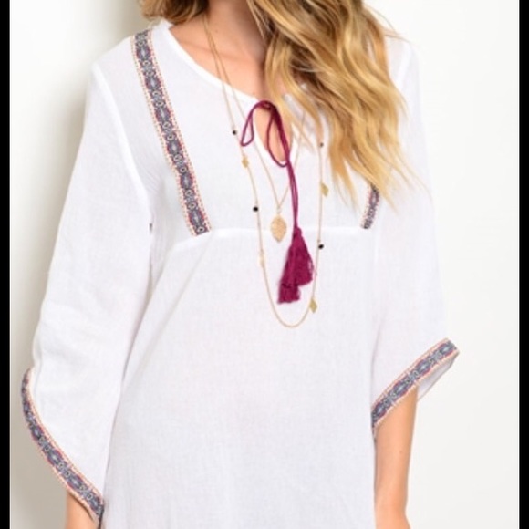 LAST ONE Ivory Woven peasant dress - Picture 2 of 3