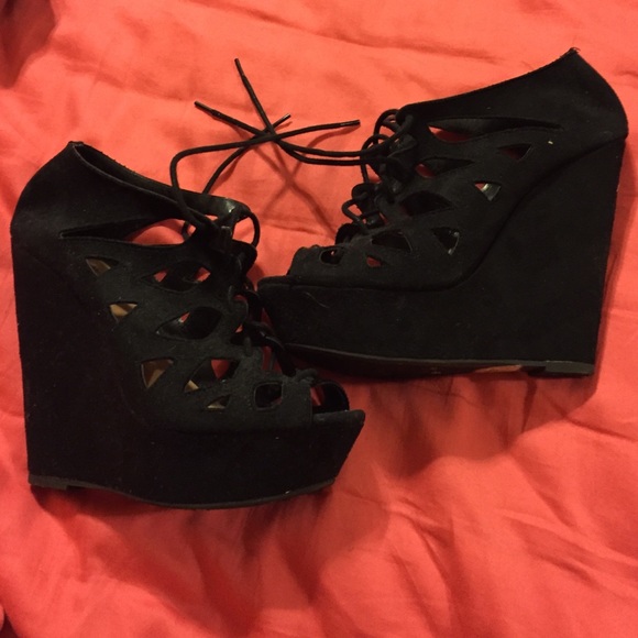 Black laced wedge heels