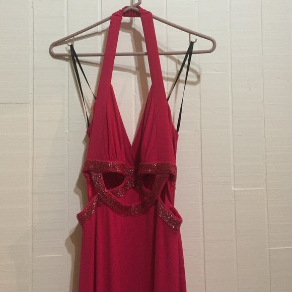 Hot Pink Halter Beaded Dress