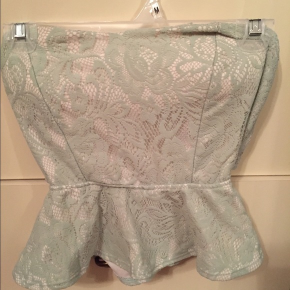 Teal and white peplum lace top