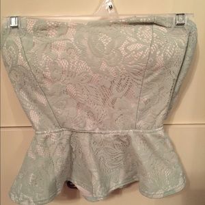 Teal and white peplum lace top