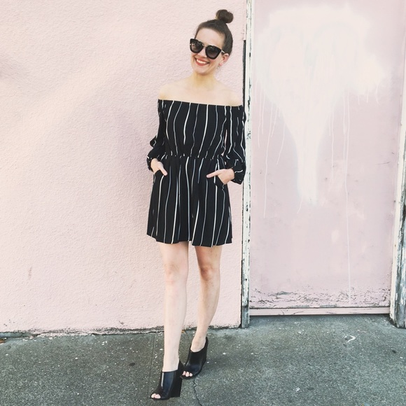 LAST ONE! Off The Shoulder Striped Dress - Picture 2 of 4