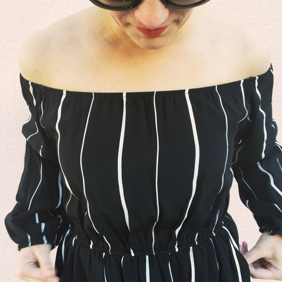 LAST ONE! Off The Shoulder Striped Dress - Picture 3 of 4