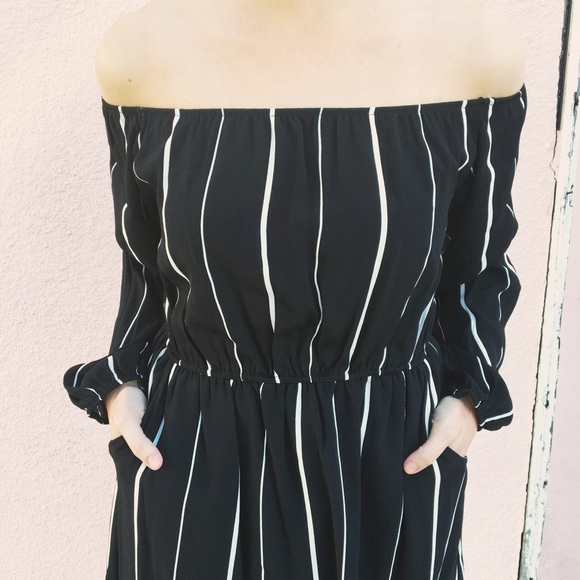 LAST ONE! Off The Shoulder Striped Dress - Picture 4 of 4