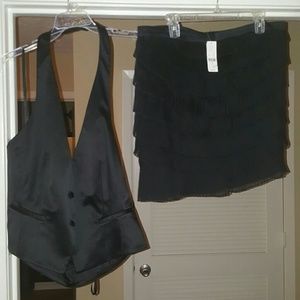 Halter tuxedo top and ruffle skirt