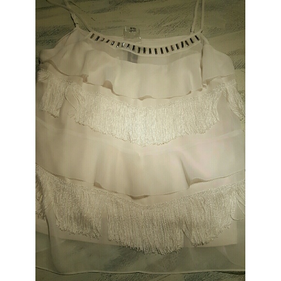 Fringe Ivory Sheer Tank by WHBM sz Medium