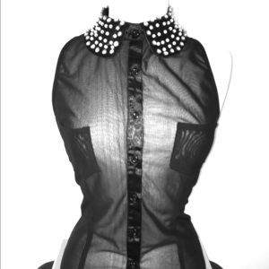Sheer Black Sleeveless Button Down