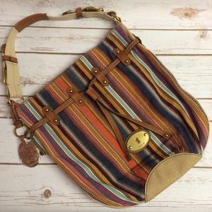 Fossil Long Live Vintage 1954 Striped Canvas Hobo
