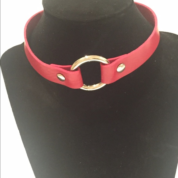 Red choker faux leather adjustable