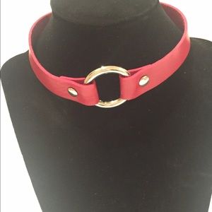 Red choker faux leather adjustable