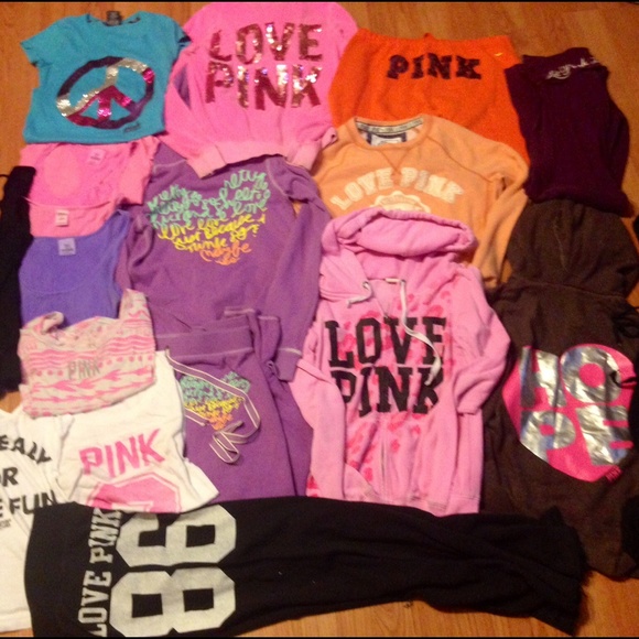 Pink by vs 19 piece lot xs and small hoodies tees - Picture 1 of 4