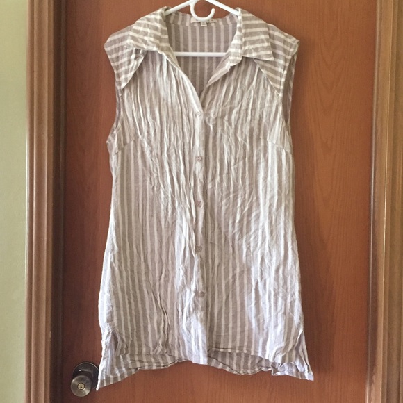 Grey and nude vertical striped blouse - Picture 1 of 3