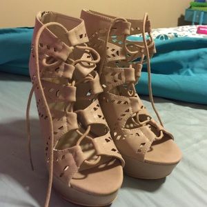 Charlotte Russe lace up heels in nude, Size 8.5