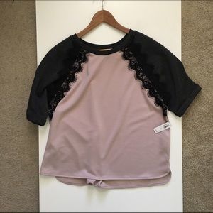 Lace trim color block top
