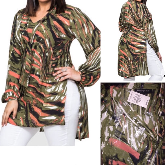 PLUS SIZE PRINTED TIE NECK HI-LO TUNIC SIZE 18/20