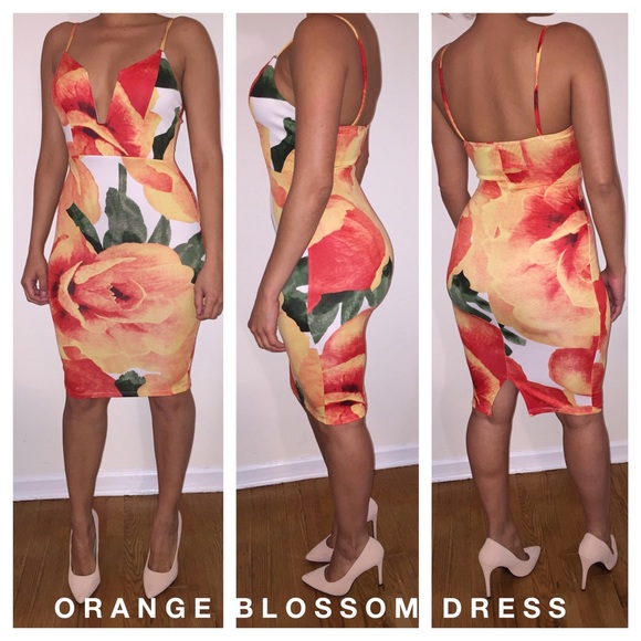 Orange blossom sweetheart neckline print dress