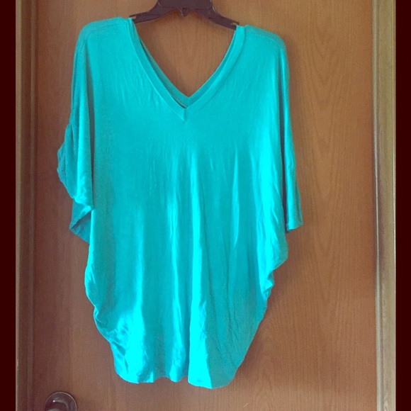Turquoise V-neck Flowy  Blouse - Picture 1 of 4