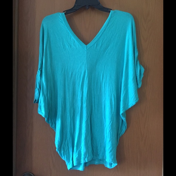 Turquoise V-neck Flowy  Blouse - Picture 4 of 4