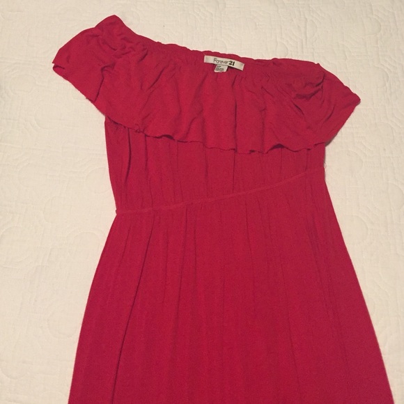 Red, one shoulder maxi