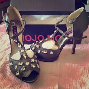 Grey heels with Rhinestones