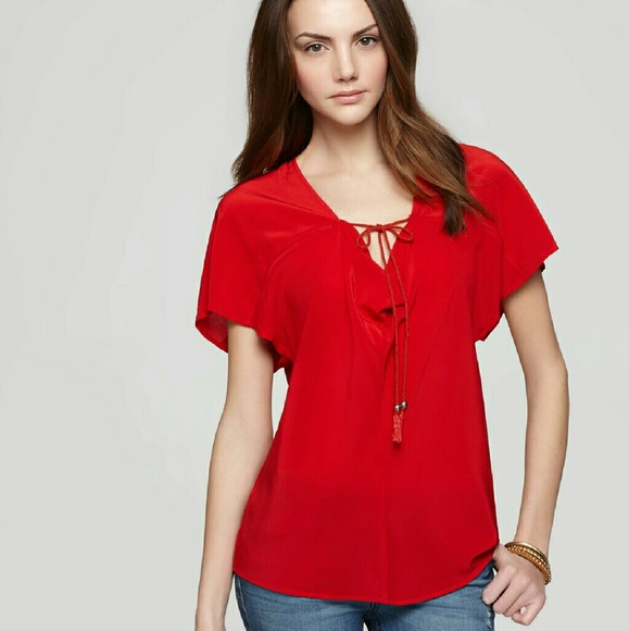Plenty by Tracy Reese Red Quotation Cowl Blouse M