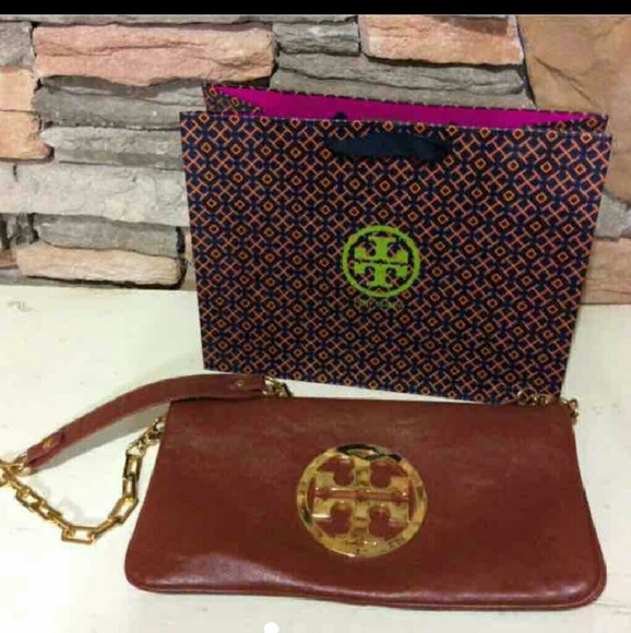 Tory Burch brown leather clutch/shoulder bag