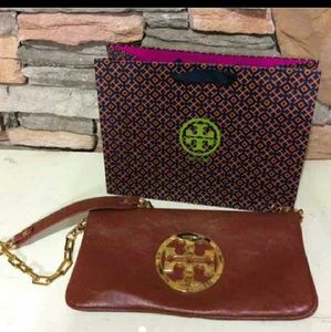 Tory Burch brown leather clutch/shoulder bag