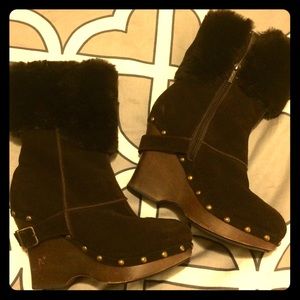 Colin Stuart brown leather furry boots