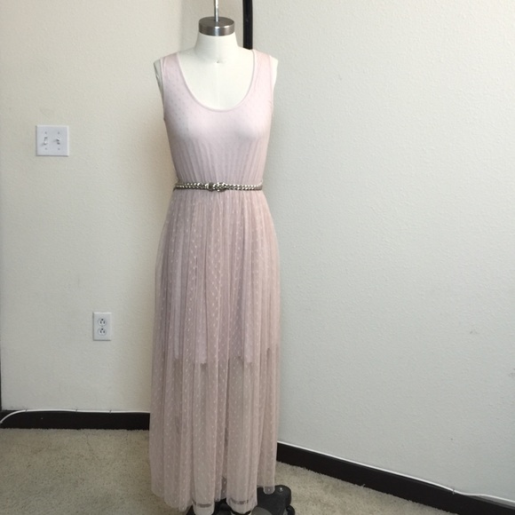 Maxi Swiss dots mesh dress with belt