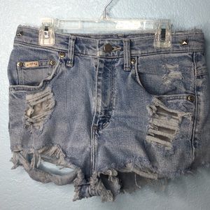 VINTAGE HIGH WAISTED DISTRESSED STUDDED SHORTS