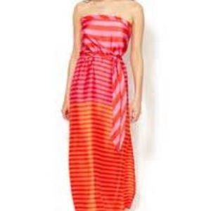 🆕 BCBG red, pink, and orange stripped tube dress