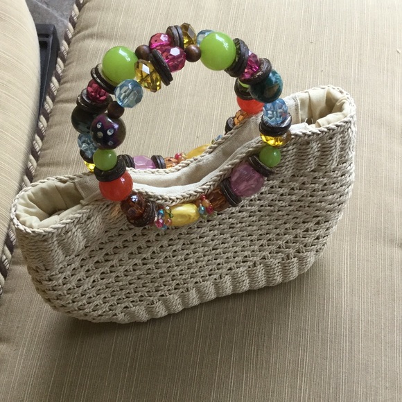Cappelli Handbags - Straw Purse, Beaded Handles NWOT 🎯