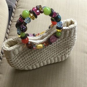 Straw Purse, Beaded Handles NWOT 🎯