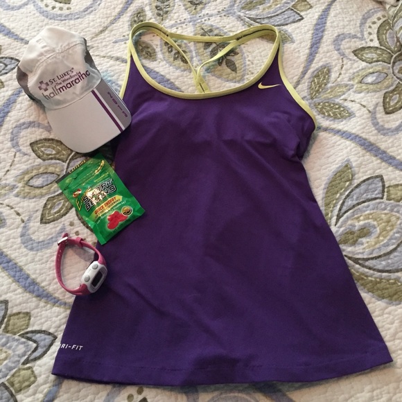Nike dri fit purple and pale yellow tight fit tank
