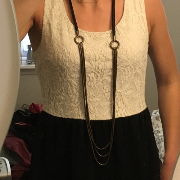 Long leather and gold necklace