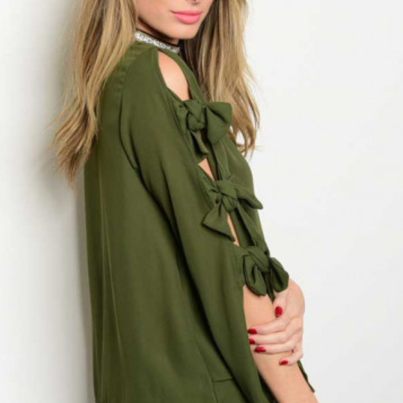 "GREEN WITH ENVY" BOW DETAILS BLOUSE - Picture 3 of 3