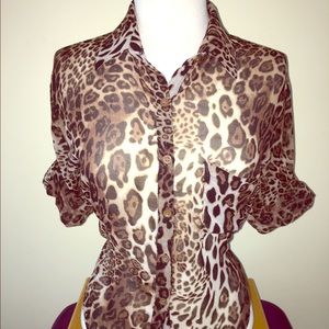 Timeless Leopard  Print Button Down Blouse