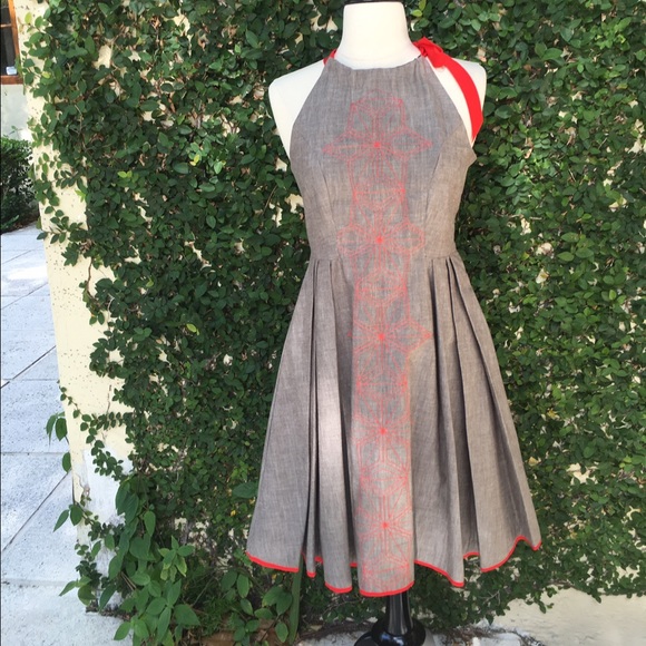 Cotton fit and flare halter dress