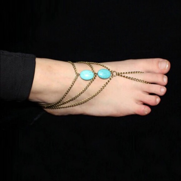 NEW gold and turquoise multistrand anklet