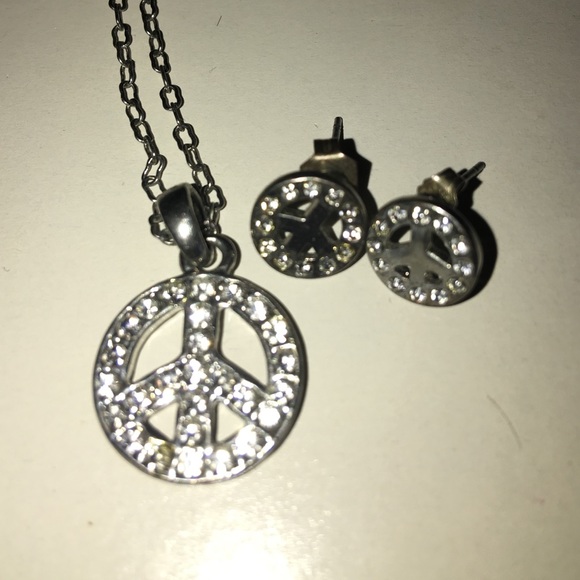 Peace sign necklace with matching earrings
