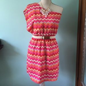 Pink chevron one shoulder dress