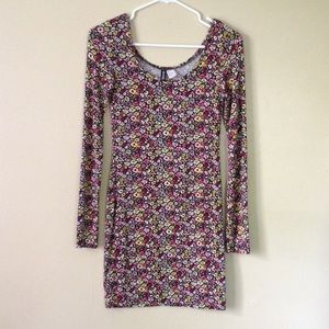 H&M Long Sleeve Floral Bodycon Mini Dress