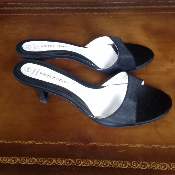White Stag PAULA Blk Sateen Evening Shoes 7.5W