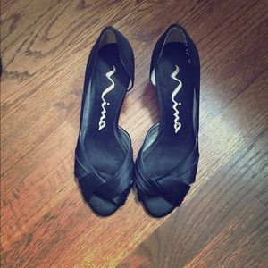 Nina Black Peep-toe Evening Heels