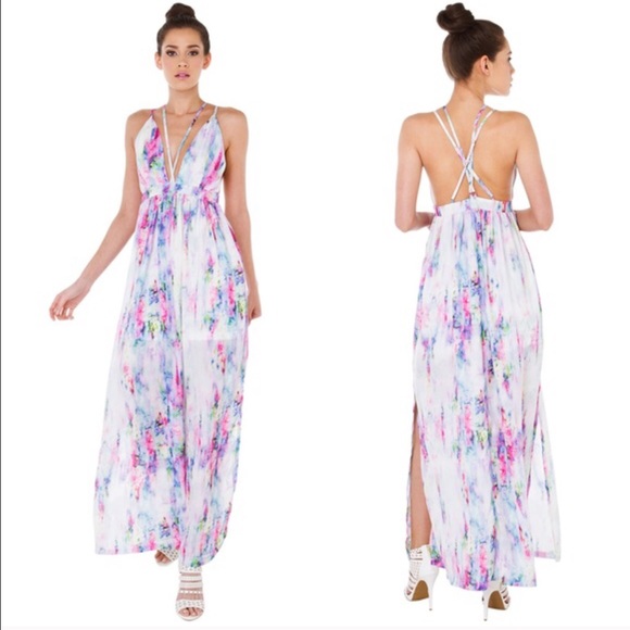 The CARABELLE water color print maxi DRESS - PINK - Picture 3 of 4