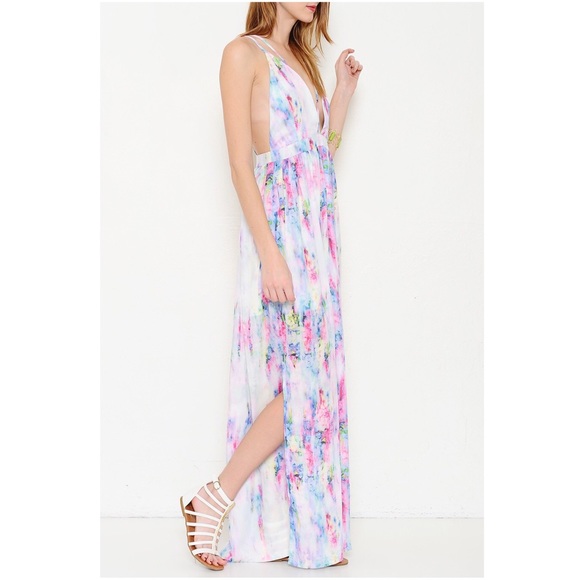 The CARABELLE water color print maxi DRESS - PINK - Picture 2 of 4