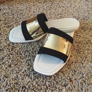 "ON HOLD" Zara Metallic Colorblock Slide Sandals.