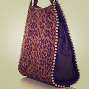 Big Buddha Faux Swede Leopard Print Tote