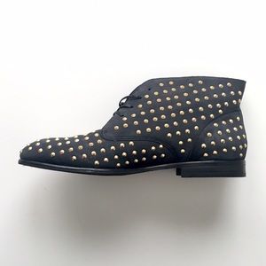 Matiko Black Leather Gold Stud Lace Up Ankle Boots